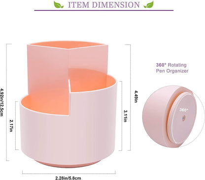 360 degree rotating multi-functional pen holder with 3 separate layer for office desk organiser (Pink)