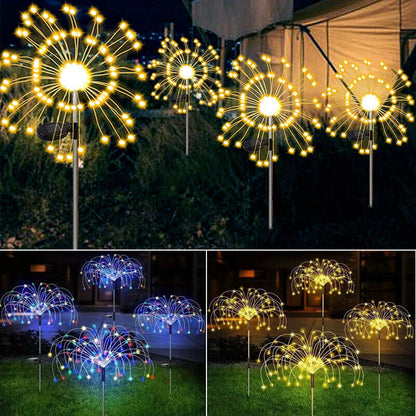 Warm White Fireworks 120 LED Fairy String Lights Starburst Solar Xmas Garden Night Lamp Hot NEW