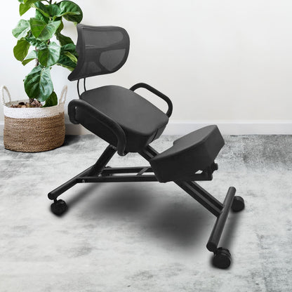 EKKIO Adjustable Ergonomic Office Kneeling Chair with Backrest (Black)