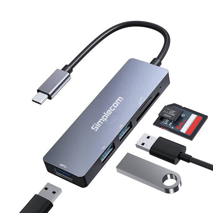 Simplecom CH255 USB-C 5-in-1 Multiport Adapter 3-Port USB-A Hub with SD MicroSD Card Reader