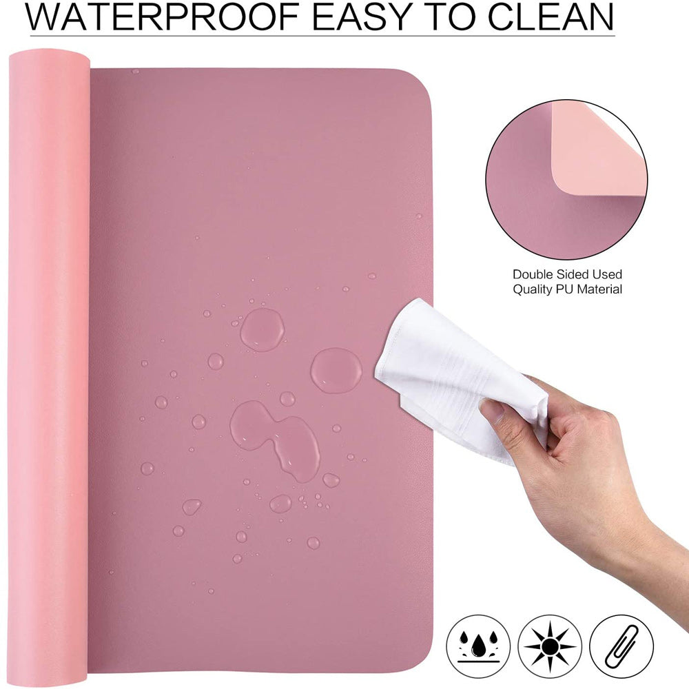 Pink 120cm*60cm Dual Side Office Desk Pad Waterproof PU Leather Computer Mouse Pad