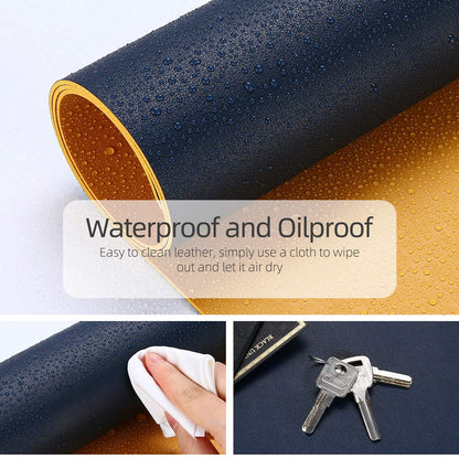 Dark Blue 90cm*45cm Dual Side Office Desk Pad Waterproof PU Leather Computer Mouse Pad