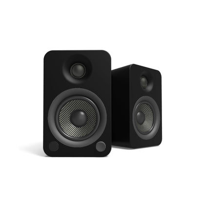 Kanto YU4 140W Powered Bookshelf Speakers with Bluetooth and Phono Preamp - Pair, Matte Black with SP9 Black Stand Bundle