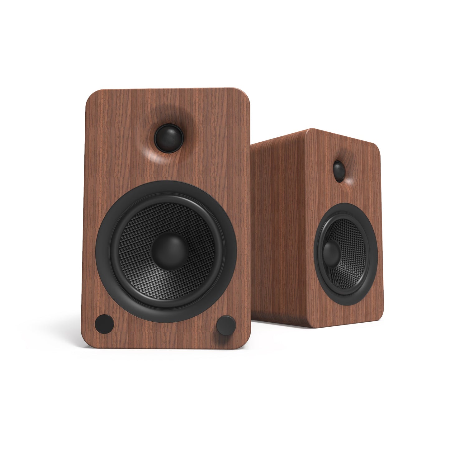 Kanto YU6 200W Powered Bookshelf Speakers with Bluetooth and Phono Preamp - Pair, Walnut with SP26PL Black Stand Bundle