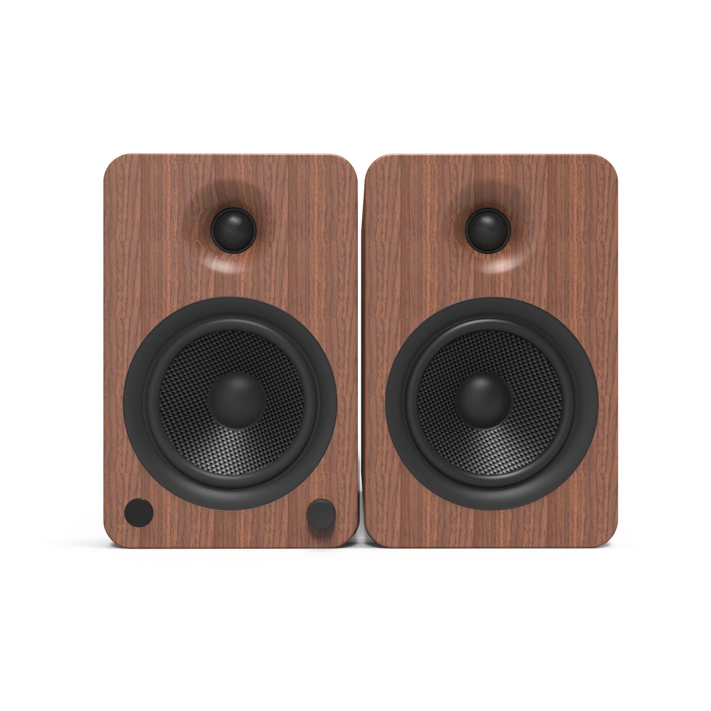 Kanto YU6 200W Powered Bookshelf Speakers with Bluetooth and Phono Preamp - Pair, Walnut with SP26PL Black Stand Bundle