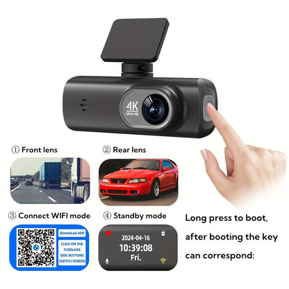 4K Front and Rear Dual Dash Cam WiFi GPS Car Camera with 64GB SD Card