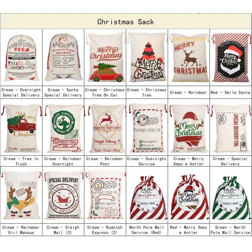 Large Christmas XMAS Hessian Santa Sack Stocking Bag Reindeer Children Gifts Bag, Cream - Christmas Presents