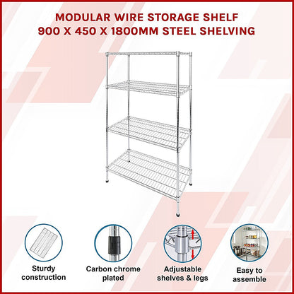 Modular Wire Storage Shelf 900 x 450 x 1800mm Steel Shelving