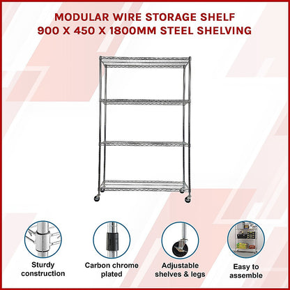 Modular Wire Storage Shelf 900 x 450 x 1800mm Steel Shelving