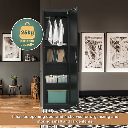 Single-Door Metal Tall Cabinet Shelf Storage for Home Office Gym