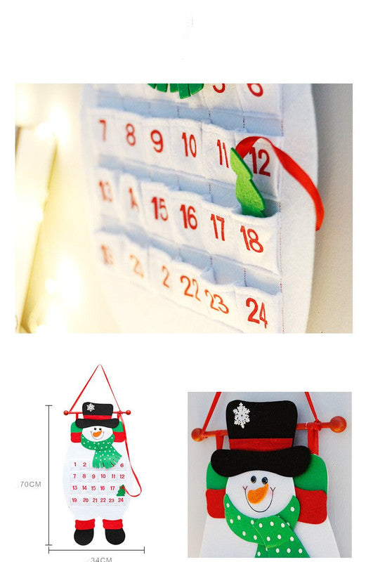 Snowman Advent Calendar - Felt Christmas Countdown with 24 Pockets for Kids, Wall Hanging Decor