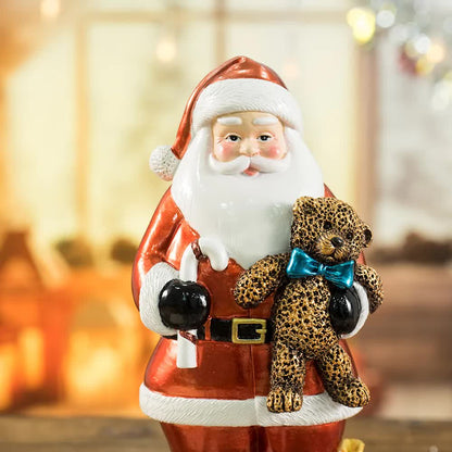 Santa Claus Figurine with Bear - 18cm Festive Resin Christmas Decoration