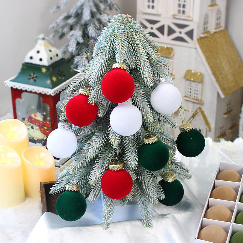 12-Piece Velvet Christmas Ornament Set - Classic Red, Green, and White Baubles for Holiday Tree Decoration (6cm)