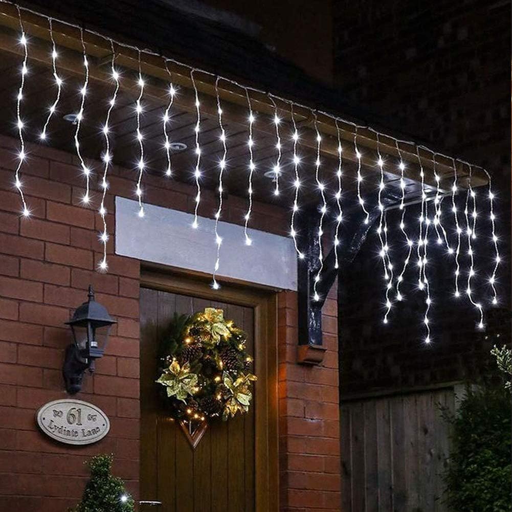 500 Solar Icicle LED Fairy Lights 8 Function Memory Hold Christmas Decoration Cool White